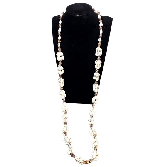 Hilo Hatties Necklace Cowrie Shell Bead Cluster Dividers Strand 16" Vtg Bohemian - Picture 1 of 4